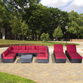Luxury 9-Piece Rattan Garden Sofa & Lounger Set — PE Wicker with Cushions & Coffee Table in Dark Coffee
