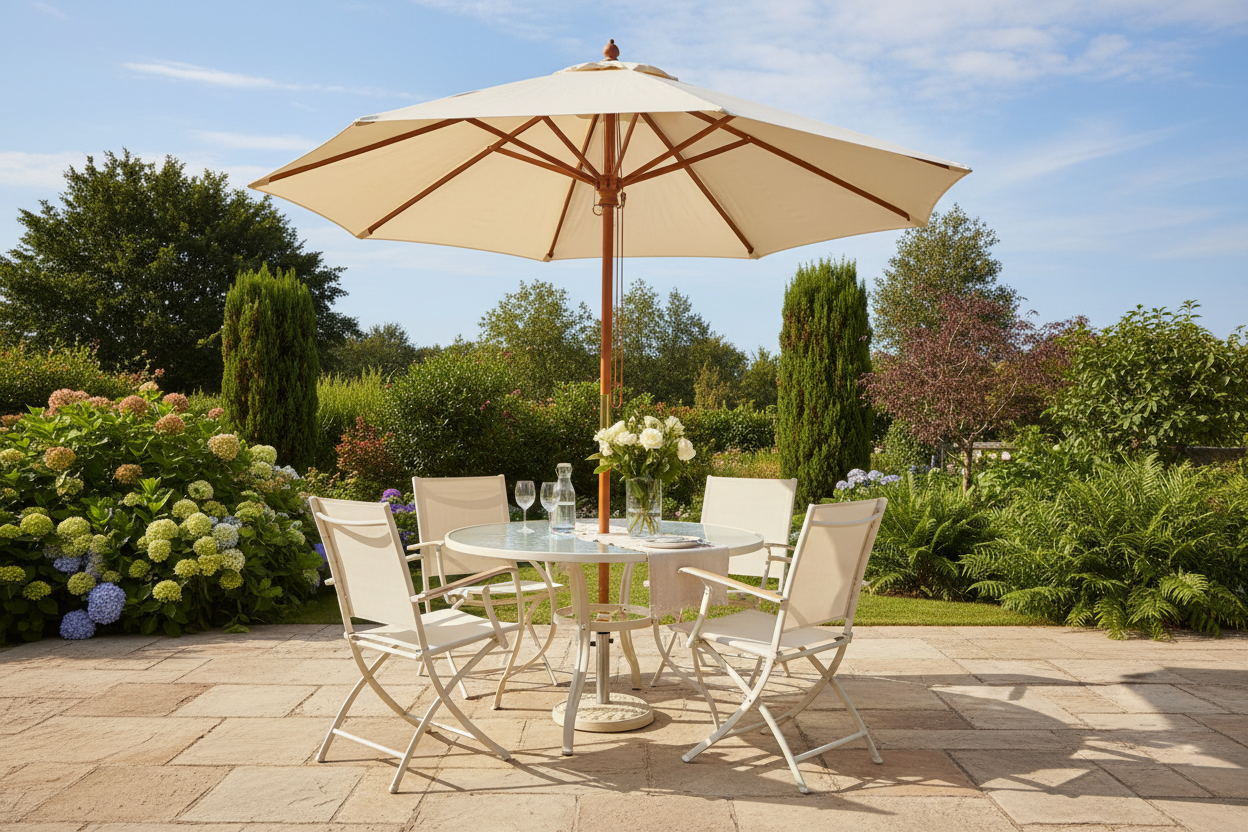 Cream Garden Dining Set with Parasol