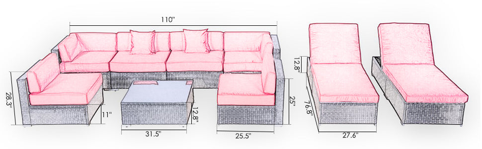 Luxury 9-Piece Rattan Garden Sofa & Lounger Set — PE Wicker with Cushions & Coffee Table in Dark Coffee