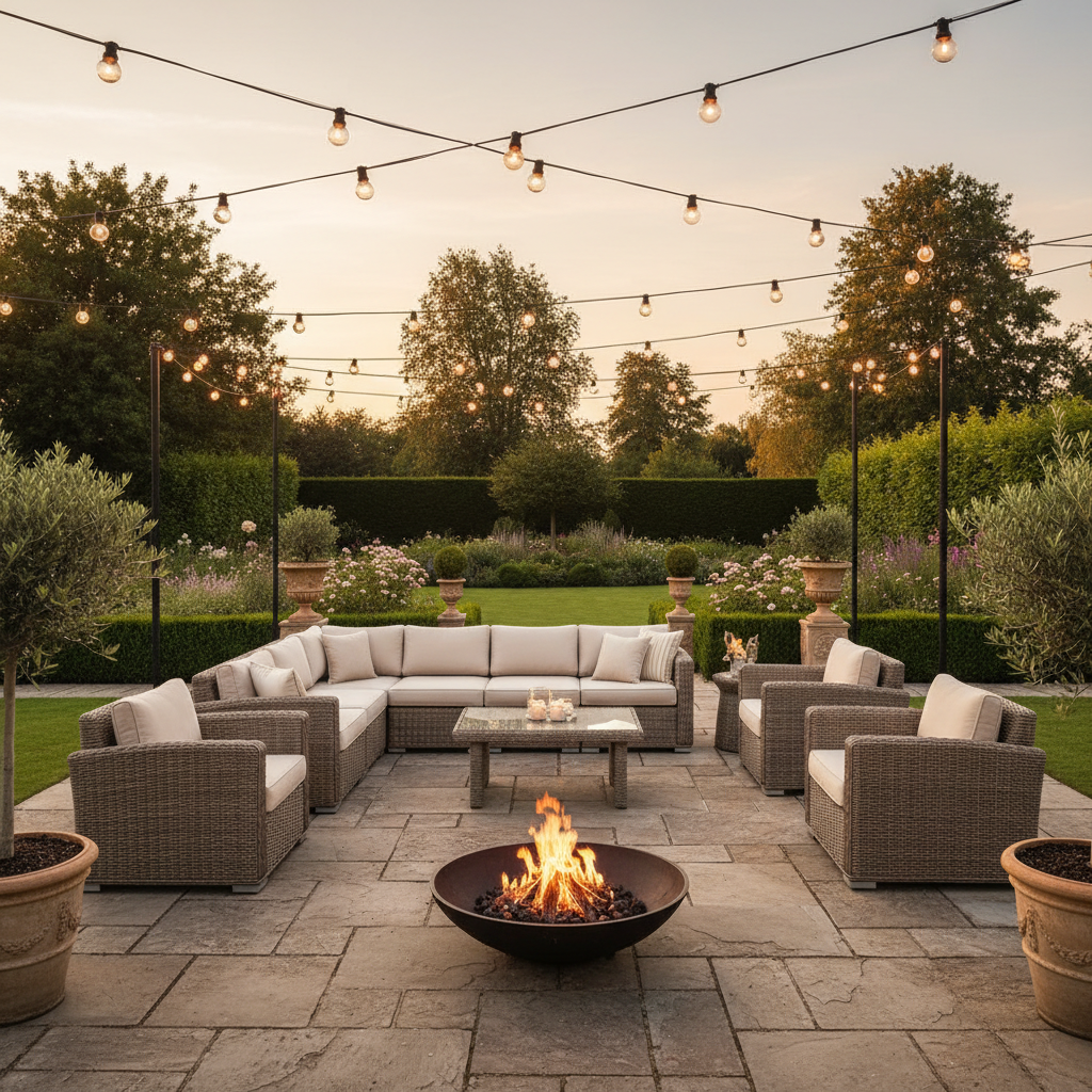 Full Rattan Set Fire Pit 1