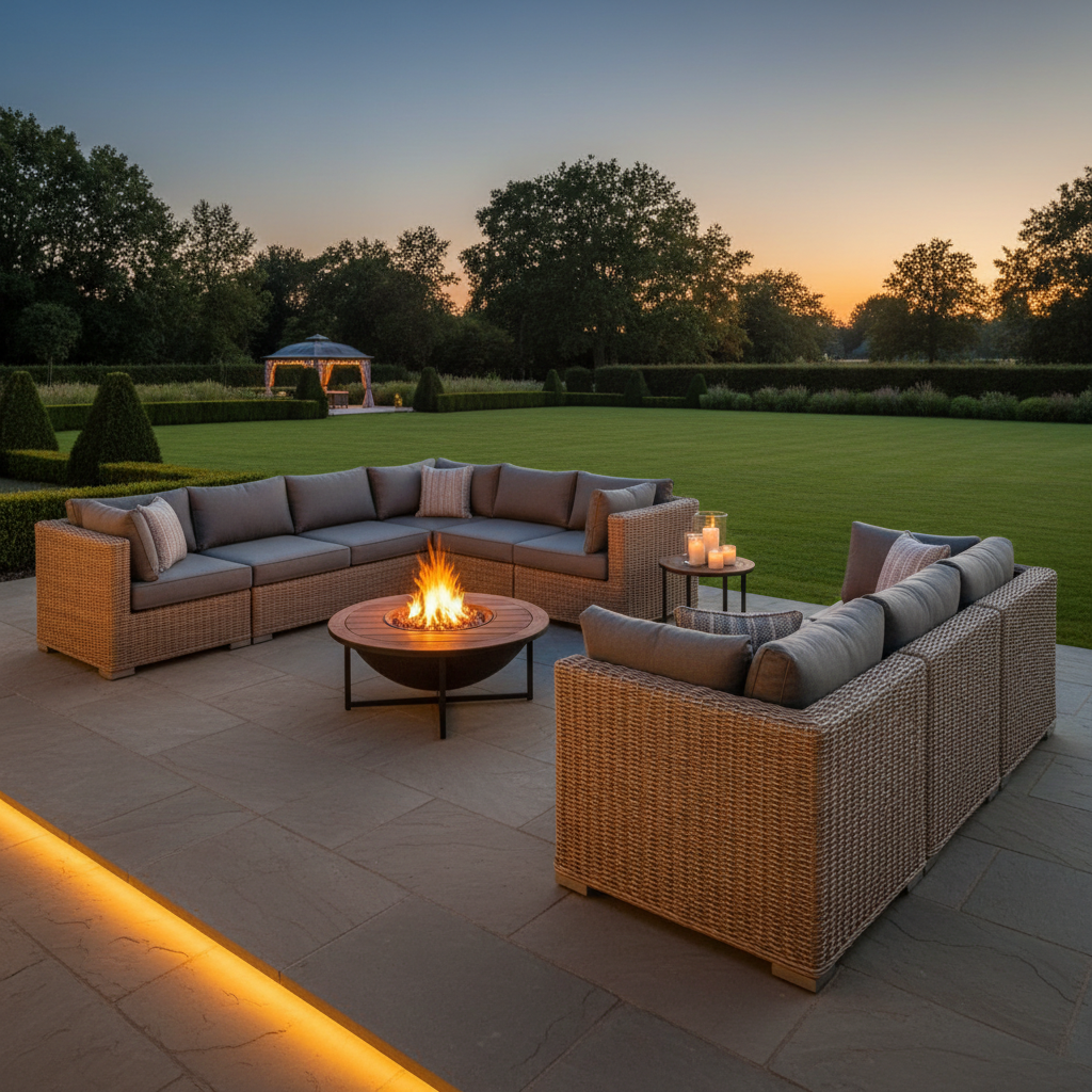 Full Rattan Set Fire Pit 2